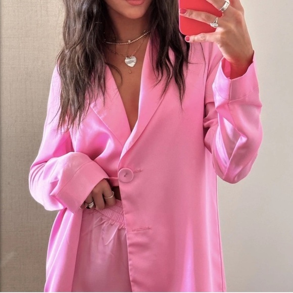 Show Me Your Mumu Felix Blazer + Irwin Pants Pink Luxe Satin New with Tags! - Picture 3 of 11